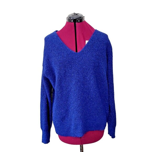 INC International Concepts Women’s Sweater Size XL Blue Sparkly V-Neck Pullover - Picture 1 of 7